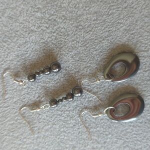 2 PAIRS Of HEMATITE EARRINGS Pierced NEW